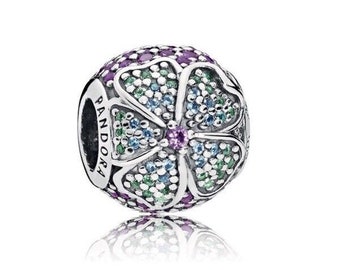 New Authentic Pandora Silver 925 ALE Glorious Bloom Blossom Zircons Green Purple Charm Gift 797067