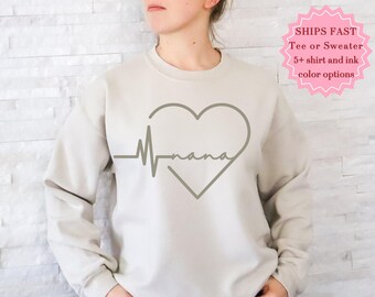 Heartbeat Nana Sweater, Minimalist Grandma Shirt, Mothers Day Gift