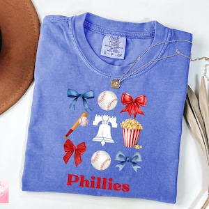 Comfort Colors Baseball T-shirt, Coquette Bows, Phillies, Philadelphia Phillies, Spring Training, Opening Day