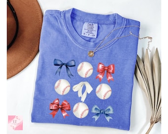 Comfort Colors Texas Rangers Inspired Baseball T-Shirt, Coquette Bows, Spring Training Opening Day baseball Preppy Shirt
