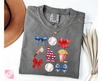 Comfort Colors Dodgers LA Opening Day T-Shirt, Coquette Bows, Baseball Fan Gift