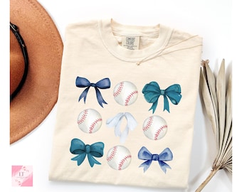 Comfort Colors Baseball T-Shirt, Seattle Mariners Inspired, Coquette Bows, Preppy Style