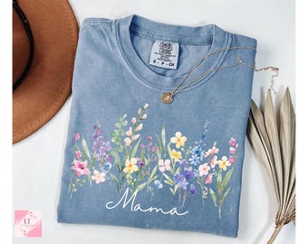 Comfort Colors Mama Shirt, Floral Mama Tee, Mothers Day Gift for Mom, New Mom Gift, Baby Shower Gift, Trendy Retro Mama Shirt