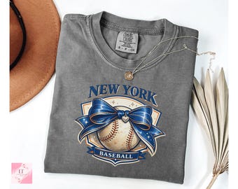 Comfort Colors NY Mets Baseball Opening Day T-Shirt, Coquette Bows, Vintage Baseball Retro Shirt