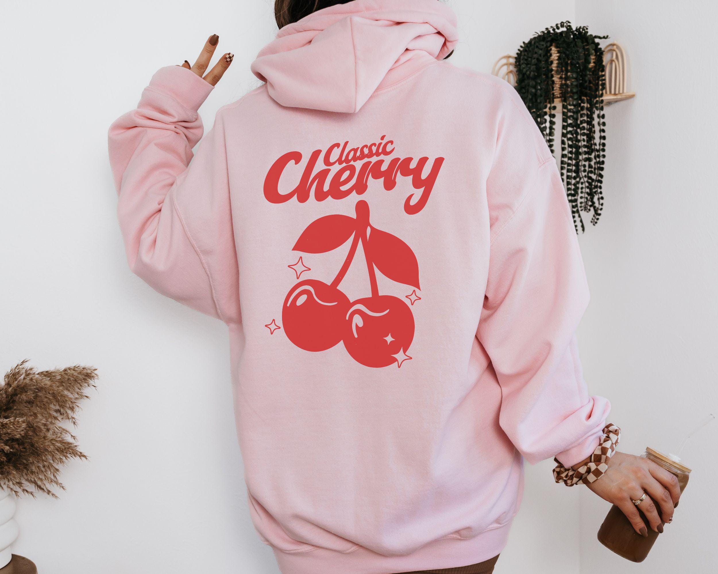 Classic Cherry Retro Red Hoodie, Cherry Sweatshirt, Cherry Hoodie