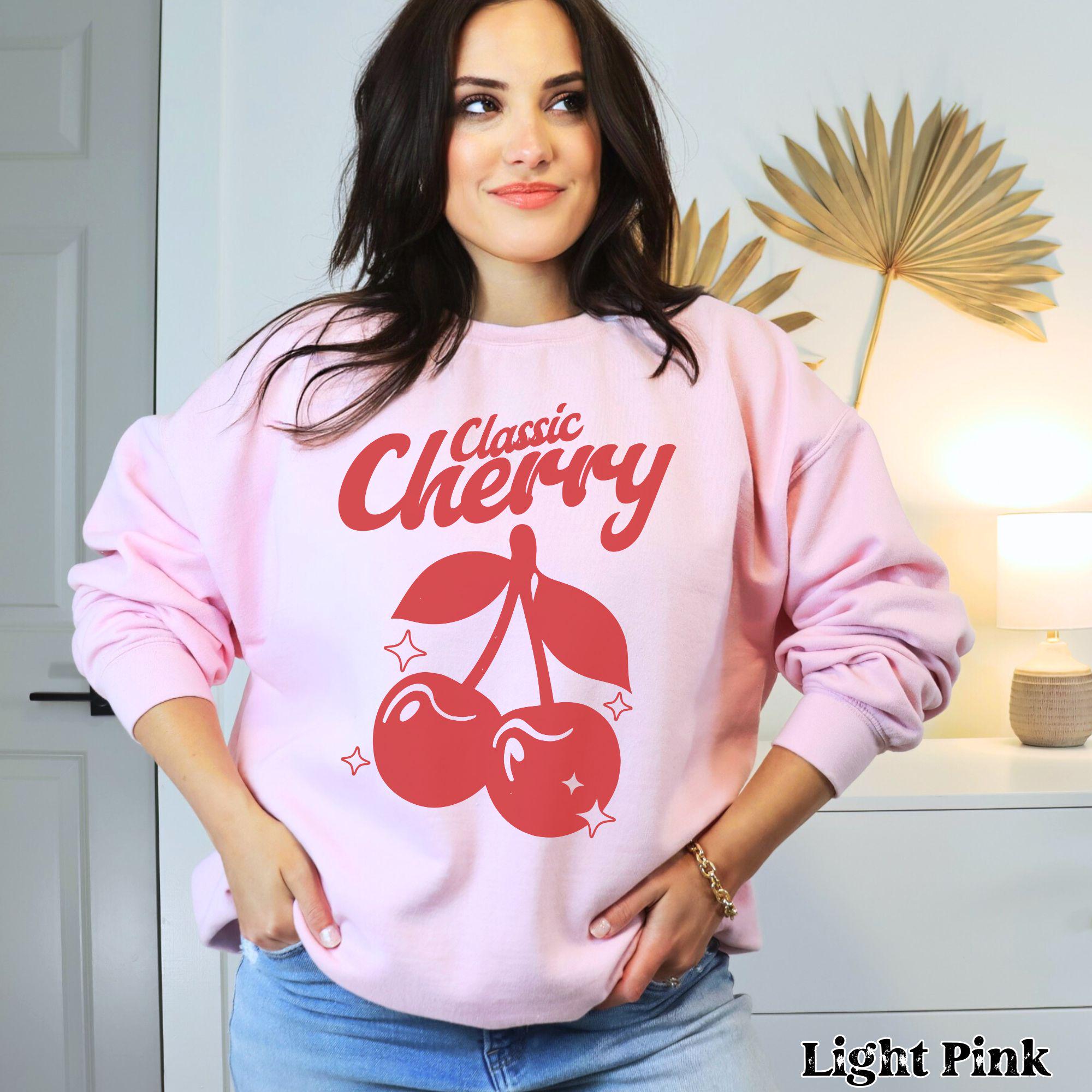 Classic Cherry Crewneck Sweatshirt, Retro Red, Vintage Style 