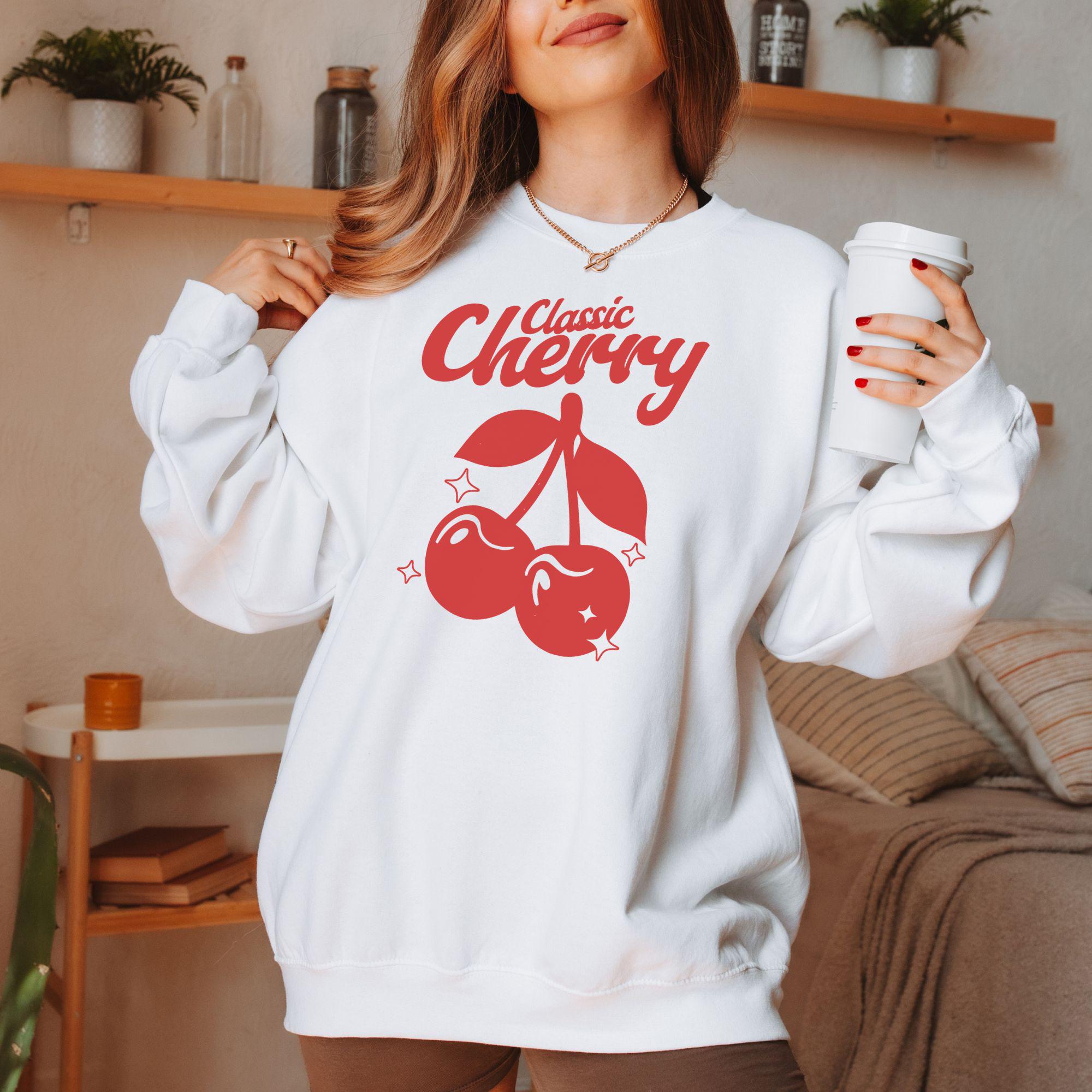 Classic Cherry Crewneck Sweatshirt, Retro Red, Vintage Style 