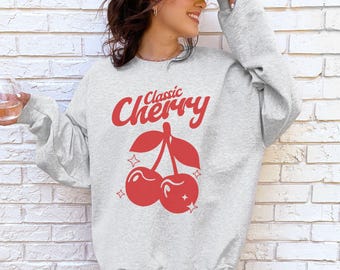 Classic Cherry Crewneck Sweatshirt, Retro Red, Vintage Style, Cherry Sweatshirt, Soft Girl Aesthetic, Cherry Shirt