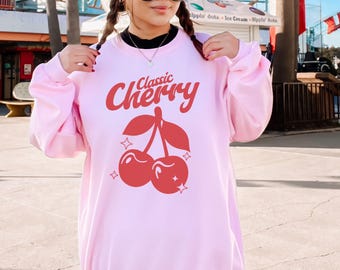 Classic Cherry Crewneck Sweatshirt, Retro Red, Vintage Style, Cherry Sweatshirt, Soft Girl Aesthetic, Cherry Shirt