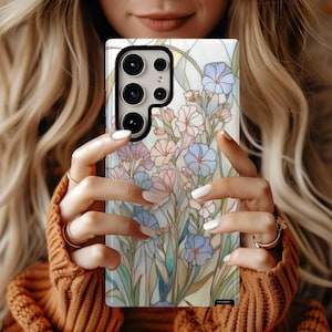 Wildflowers Stained Glass Effect Phone Case, Pastel Floral Mosaic Tough Case, Case for iPhone 16 15 14 13 12 11 SE Pro Max, Samsung, Pixel