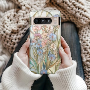 Wildflowers Stained Glass Effect Phone Case, Pastel Floral Mosaic Tough Case, Case for iPhone 16 15 14 13 12 11 SE Pro Max, Samsung, Pixel