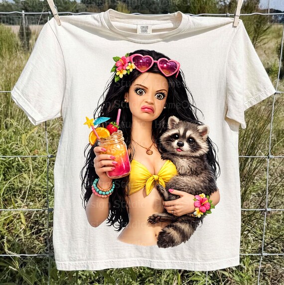 Summer Vacation Disgusted Doll And Sassy Raccoon PNG, Doll Face Meme Png, Funny Doll Face Shirt Png, Fun Unique Doll Png, Funny Gift PNG