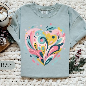 Camiseta de corazón de acuarela Comfort Colors®, regalo de San Valentín, camiseta de corazón colorido, camiseta de corazón de San Valentín, regalo para mamá, regalo estético