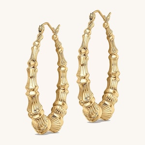 Bamboo Bodega Hoop Earrings – 35mm Bamboo Hoops in 925 Silver, Gold Vermeil, 10K & 14K Gold | Classic Statement Earrings, Gift for Her