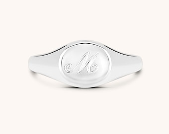 Personalized Engraved Script Small Signet Ring – Custom Initial Ring in 925 Silver, Gold Vermeil, 10K & 14K Gold | Dainty Jewelry for Her
