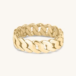 Cuban Link Ring Band – Curb Chain Ring in 925 Silver, Gold Vermeil, 10K & 14K Gold | Unisex Cuban Band, Statement Ring, Gift for Her or Him