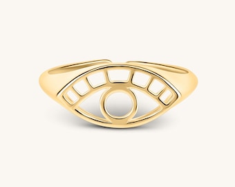 Evil Eye Protection Ring – Good Luck Ring in 925 Silver, Gold Vermeil, 10K & 14K Gold | Dainty Spiritual Jewelry, Gift for Her