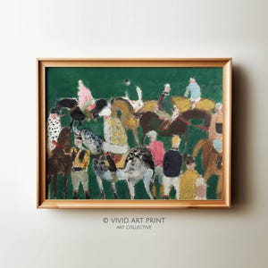 Abstracte paardensport afdrukbare muurkunst | Vintage Cottage Core Decor Landschap Olieverfschilderij Digitale Download | Levendige kunstafdruk AB-514