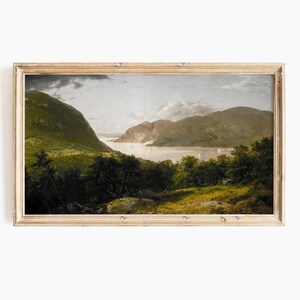 Rivieroeverlandschap Samsung lijst tv-kunst | Vintage Mountain Lake Frame TV digitale download | Levendige kunstafdruk DB-301