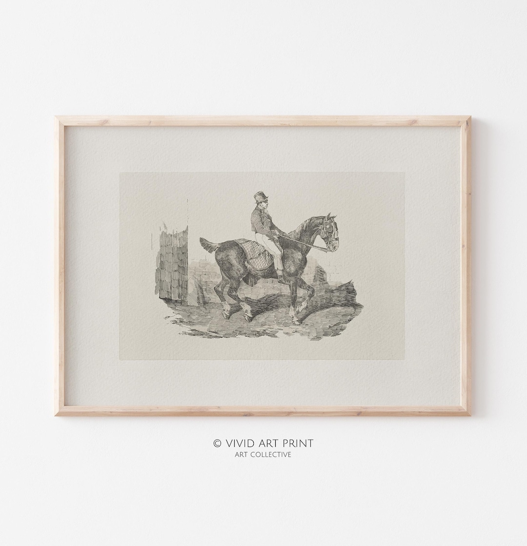 Vintage Horseback Rider Sketch PRINTABLE Art | Rustic Equestrian ...
