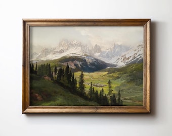 Vintage Mountain Landscape Painting: Printable Home Decor (Digital Download)