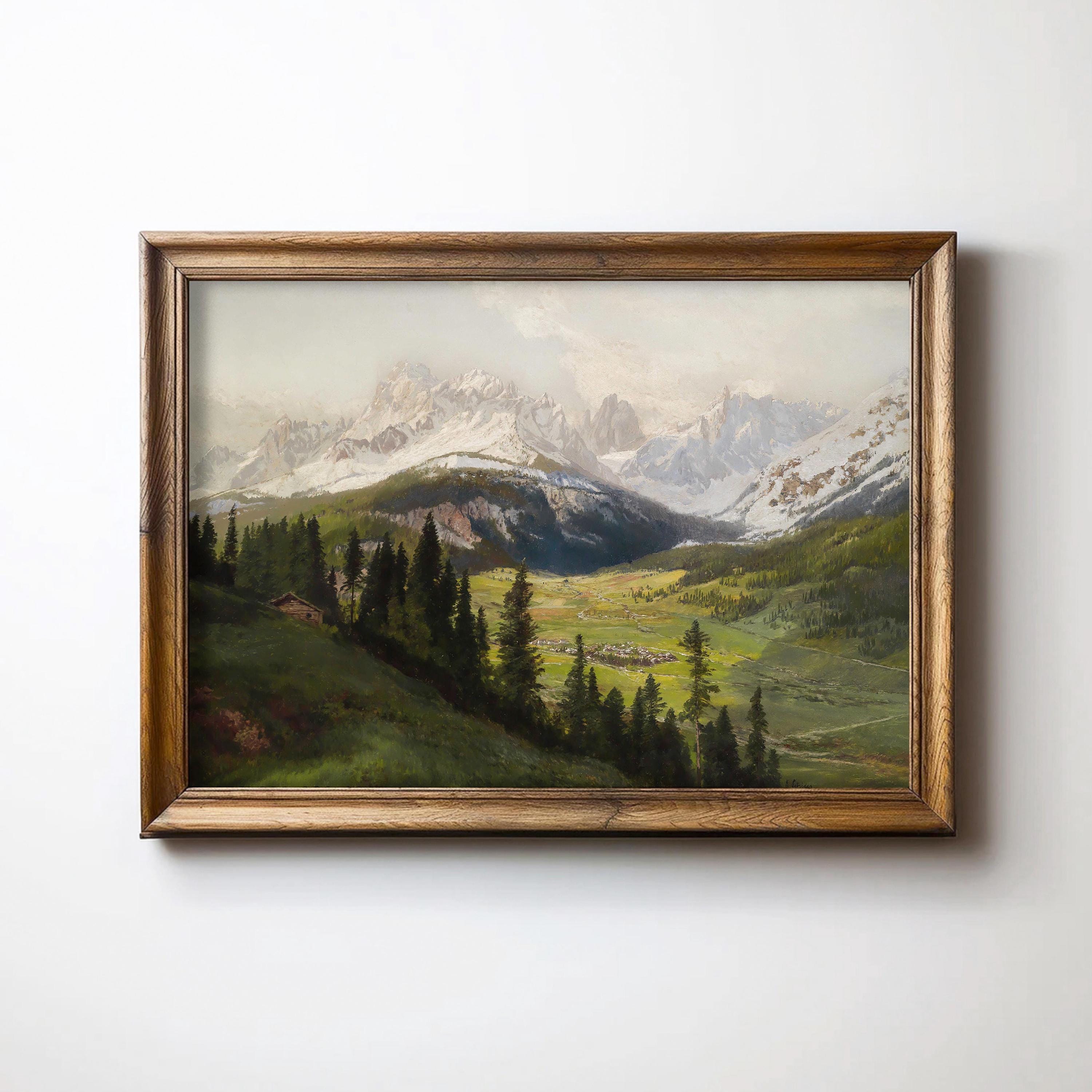 Vintage Mountain Landscape Painting: Printable Home Decor (digital