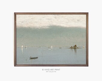 Vintage Segelboot Meerlandschaft Kunstdruck: Ruhige Ozeanlandschaft (Digitaler Download)