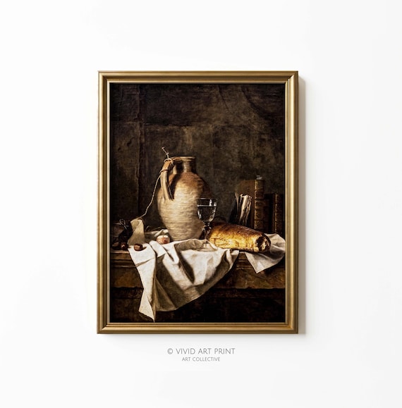 Vintage Still Life Art Print: Rustic Baroque Lunch Table (digital