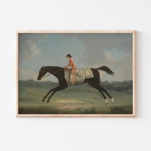 Vintage Horse Racing PRINTABLE Wall Art | Cottagecore Equestrian Decor | Digital Download Horse & Jockey Painting | Vivid Art Print TS-821