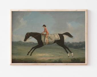 Vintage Horse Racing PRINTABLE Wall Art | Cottagecore Equestrian Decor | Digital Download Horse & Jockey Painting | Vivid Art Print TS-821