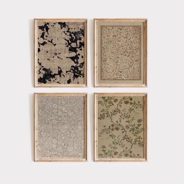 Floral Art Prints Gallery Set Printable Wall Decor • Vintage Cottagecore Textile Patterns Botanical Design Digital Download