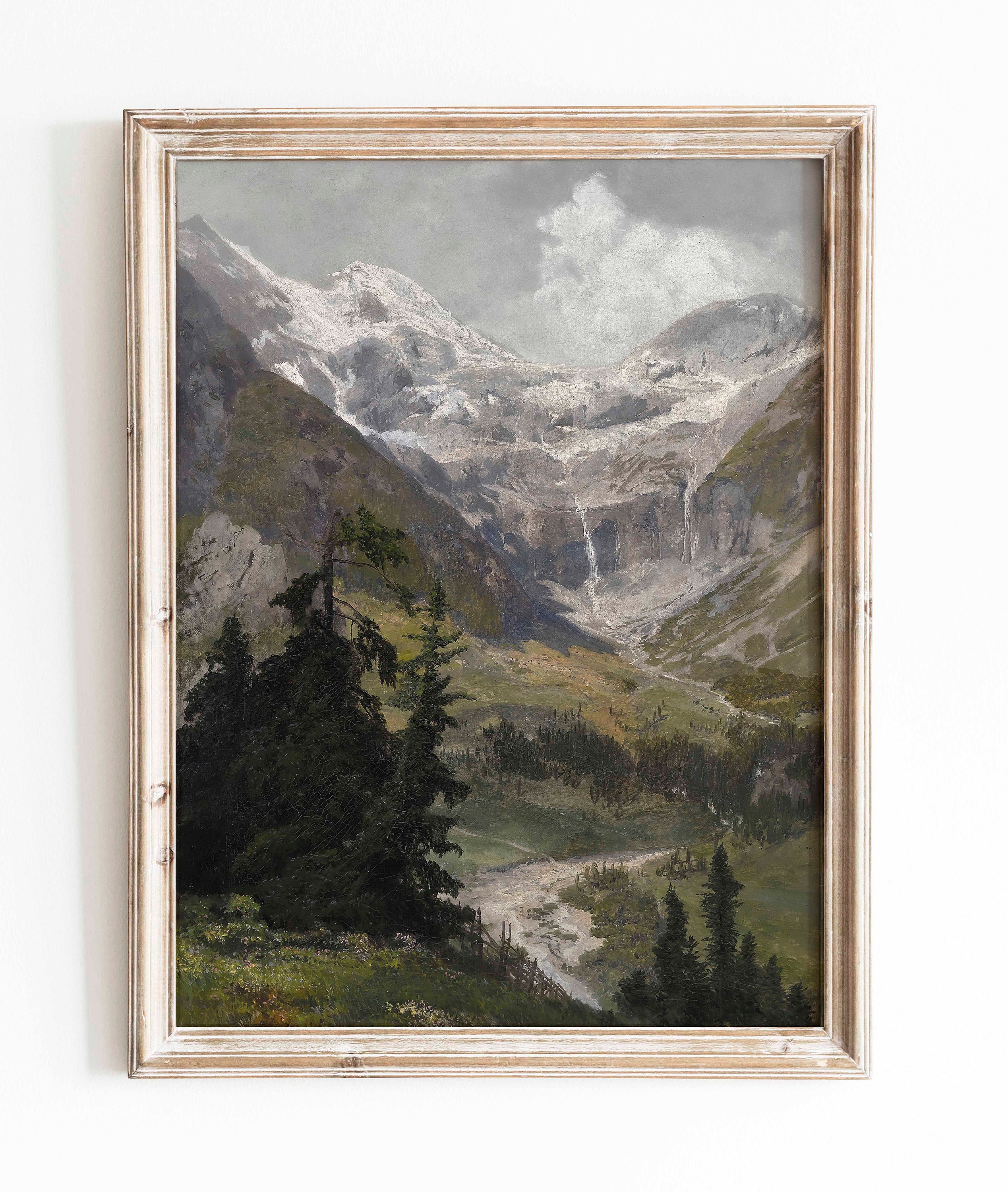 Vintage Summer Mountain Landscape Painting Art Print (digital