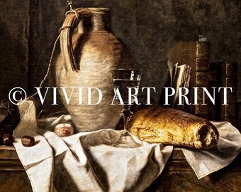 Vintage Still Life Art Print: Rustic Baroque Lunch Table (digital