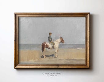 Vintage Equestrian PRINTABLE Wall Art | Cottage Core Seaside Horseback Ride Digital Downloadable Home Decor | Vivid Art Print IA-181