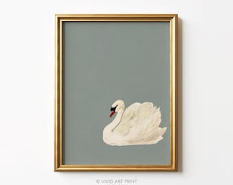 Vintage Swan PRINTABLE Wall Art for Home Decor | Antique Instant Digital Download | Vivid Art Print SI-613