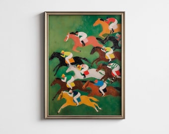 PRINTABLE Horse Racing Vintage Wall Art | Modernist Equestrian Sports Digital Download Home Decor | Vivid Art Print CL-734