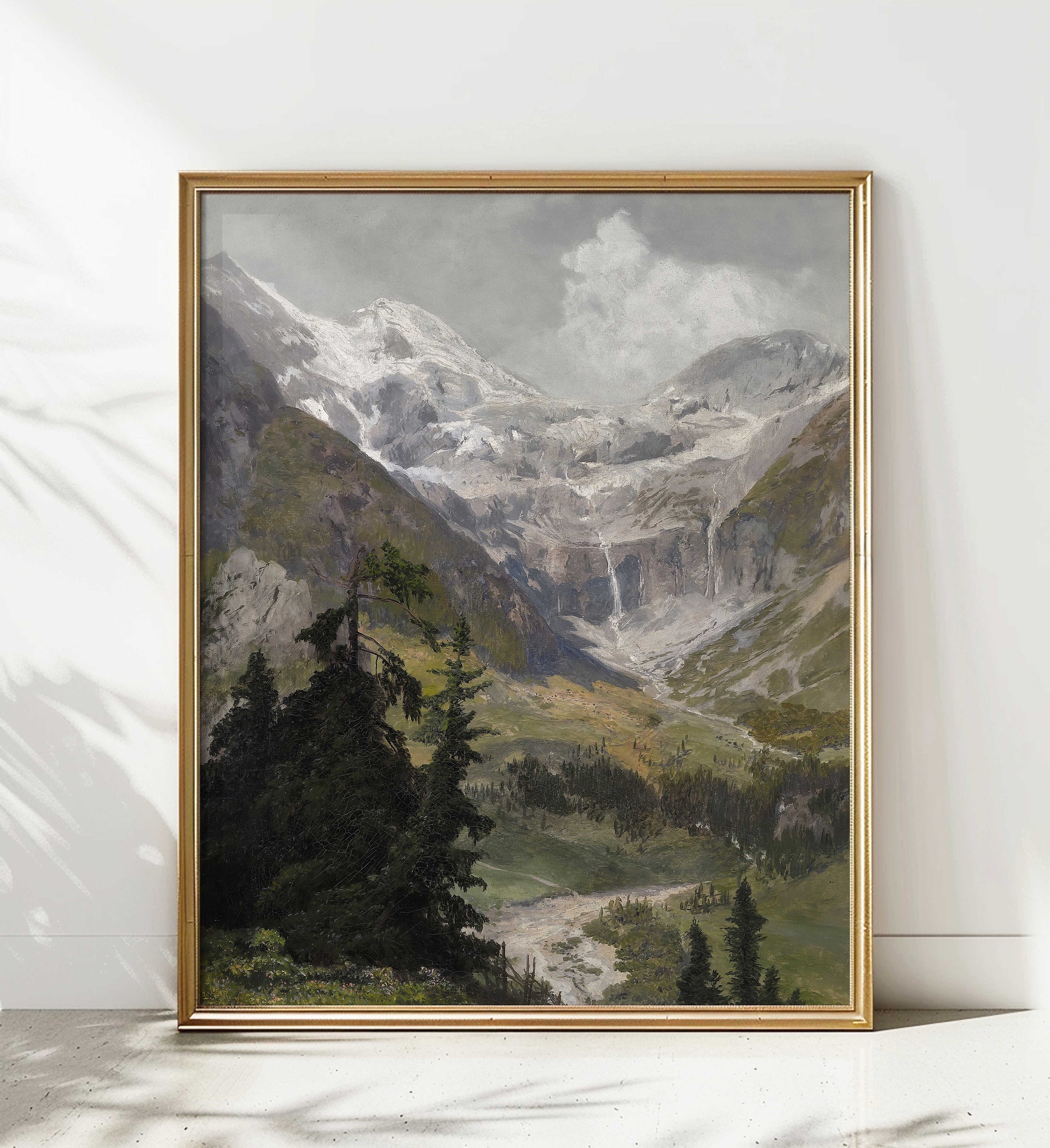 Vintage Summer Mountain Landscape Painting Art Print (digital