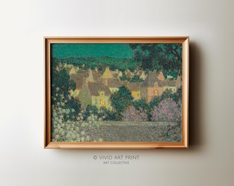 Vintage Abstract Village PRINTABLE Wall Art | Cottage Core Decor Landscape Oil Painting Digital Download | Vivid Art Print HS-181