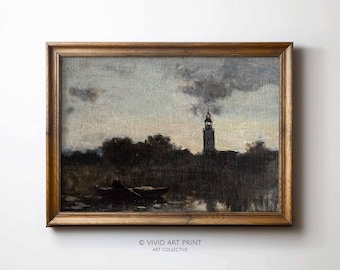 Vintage Lakeview Art Print: Moody Cottagecore Landscape (Digital Download)