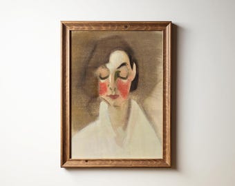 Vintage portret AFDRUKBARE muurkunst | Abstract minimalistisch digitaal downloadbaar woondecor | Levendige kunstafdruk HS-721