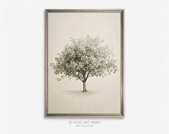 Vintage appelboomschets: neutrale botanische kunst (digitale download)