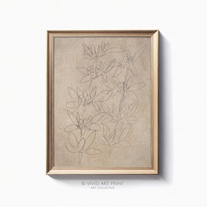 Minimalist Floral Line Sketch PRINTABLE Wall Art | Botanical Vintage Drawing Fine Art Prints Digital Download | Vivid Art Print HM-901