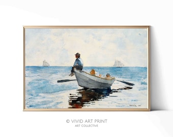Aquarelle vintage imprimable « The Boys on the Boat » en téléchargement numérique, décoration antique, art mural I, impression d'art vive A13.502