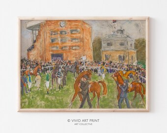 Vintage Horse Racing Print: Muted Equestrian Cottagecore Art (Digital Download)