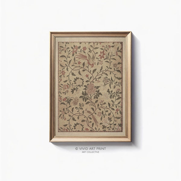 Vintage Indian Heritage Floral and Bird Pattern Antique Printable Wall Art Digital Downloadable Home Decor Wall Art | Vivid Art Print FS-371