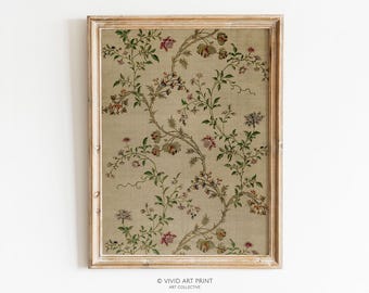 Antique Silk Textile Design PRINTABLE Wall Art | Vintage Neutral Vines Tapestry Pattern Decor Digital Downloadable | Vivid Art Print JN-307