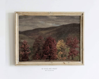 Autumn Landscape Vintage Art Print: Rustic Farmhouse Decor (Digital Download)