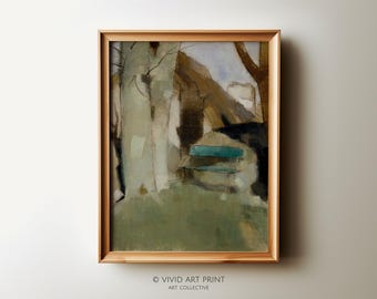 Paisaje abstracto vintage imprimible, arte de pared / Decoración moderna para el hogar con un estilo discreto, descargable digitalmente, galería de bellas artes / Impresión artística vívida HS-208