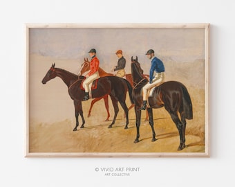 Antique Equestrian Riders PRINTABLE Wall Art | Vintage Horse Race Artwork Digital Downloadable Oil Painting | Vivid Art Print JH-712