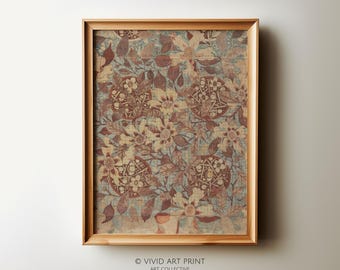 Botanical Textile Design PRINTABLE Art | Vintage Rustic Floral Pattern Home Decor Digital Download | Vivid Art Print SH-325